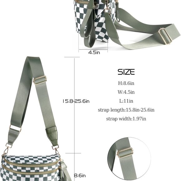 Spacious Checkered Nylon Crossbody Bag Bum Bag Checkered Handbags Wallets for Wo - Picture 3 of 6